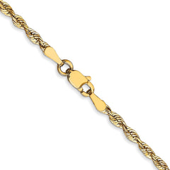 Cadena de cuerda ligera con corte de diamante de 2,5 mm de oro amarillo de 10 quilates