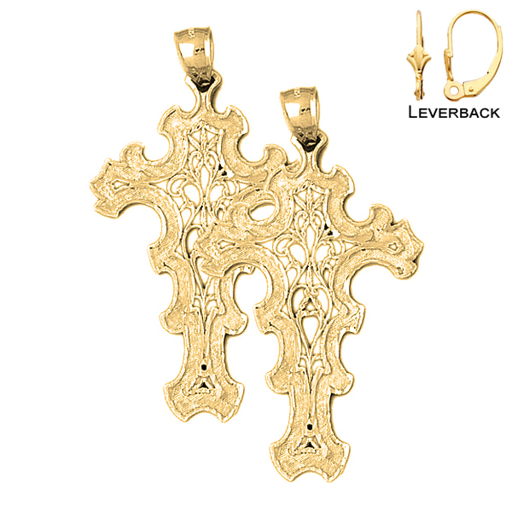 14K or 18K Gold Floral Cross Earrings