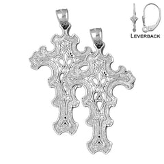 Sterling Silver 55mm Floral Cross Earrings (White or Yellow Gold Plated)