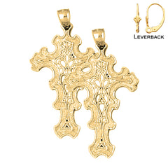Sterling Silver 55mm Floral Cross Earrings (White or Yellow Gold Plated)