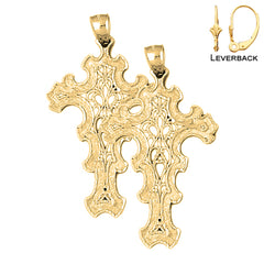 14K or 18K Gold Floral Cross Earrings