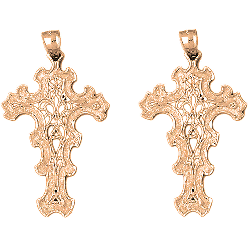 14K or 18K Gold 55mm Floral Cross Earrings