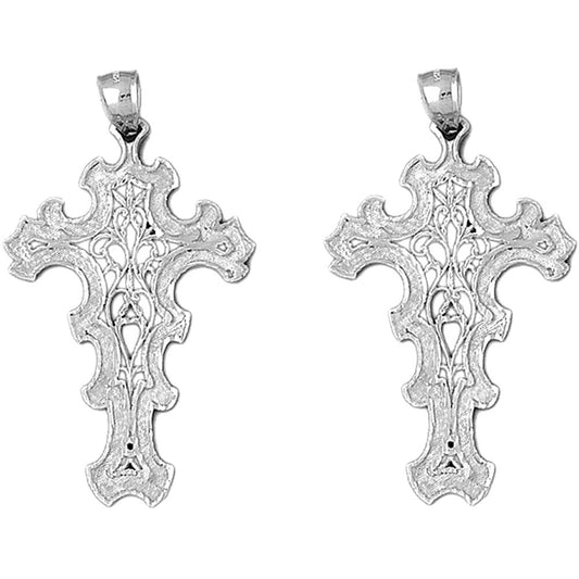 Sterling Silver 55mm Floral Cross Earrings