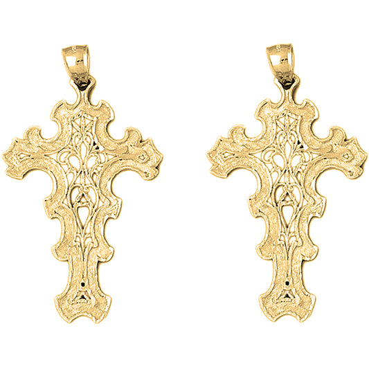 Yellow Gold-plated Silver 55mm Floral Cross Earrings