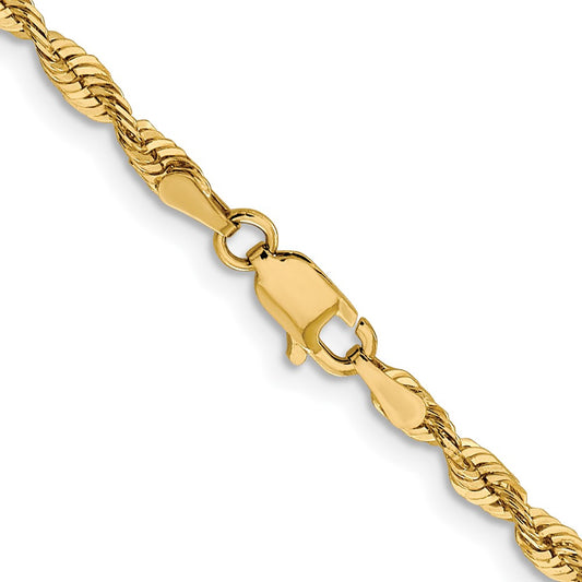 Cadena de cuerda ligera con corte de diamante de 3 mm de oro amarillo de 10 quilates