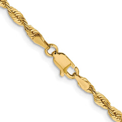 Cadena de cuerda ligera con corte de diamante de 3 mm de oro amarillo de 10 quilates