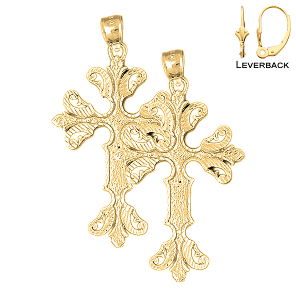 14K or 18K Gold Floral Cross Earrings