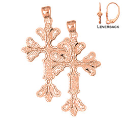 14K or 18K Gold Floral Cross Earrings