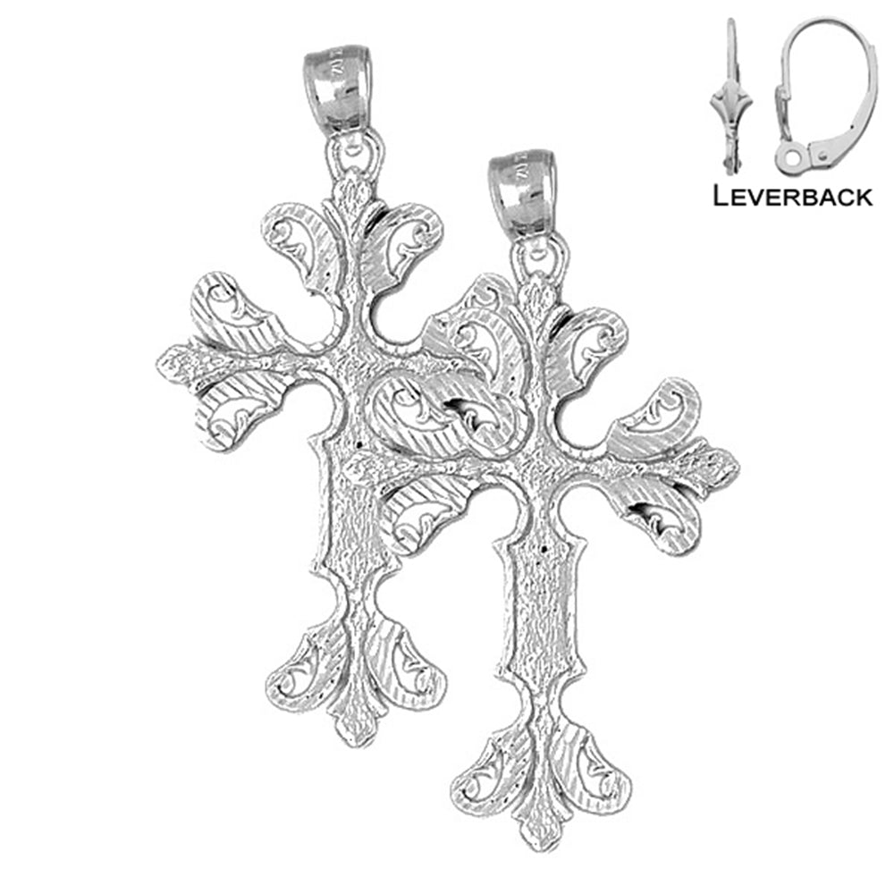 Sterling Silver 59mm Floral Cross Earrings (White or Yellow Gold Plated)