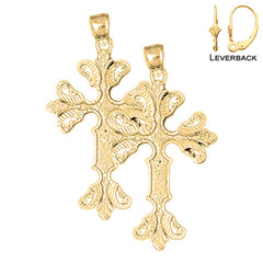 14K or 18K Gold Floral Cross Earrings