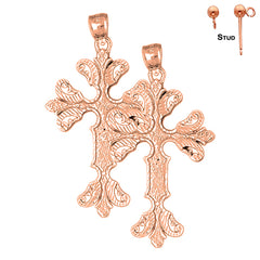 14K or 18K Gold Floral Cross Earrings