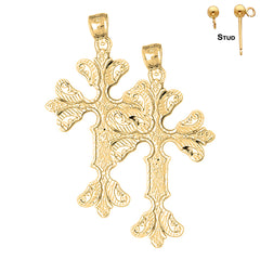 Sterling Silver 59mm Floral Cross Earrings (White or Yellow Gold Plated)