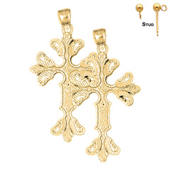 14K or 18K Gold Floral Cross Earrings