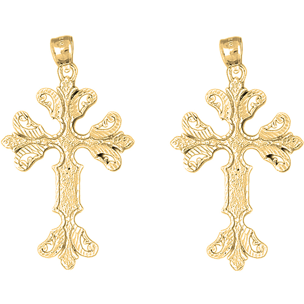 14K or 18K Gold 59mm Floral Cross Earrings