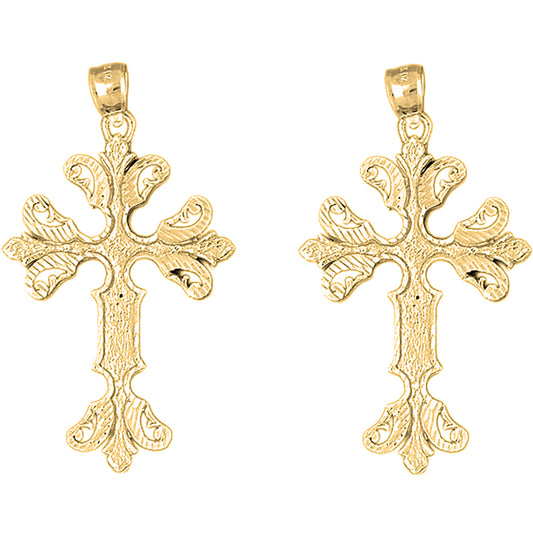 Yellow Gold-plated Silver 59mm Floral Cross Earrings