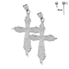 Sterling Silver 59mm Cross Earrings (White or Yellow Gold Plated)
