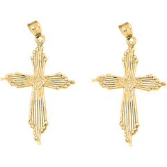 Yellow Gold-plated Silver 59mm Cross Earrings