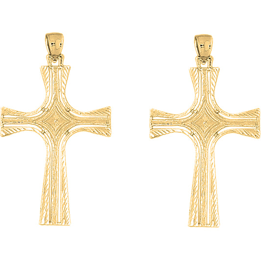 Yellow Gold-plated Silver 59mm Cross Earrings