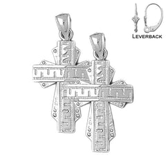 Sterling Silver 35mm Greek Cross Earrings (White or Yellow Gold Plated)