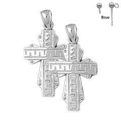 Sterling Silver 35mm Greek Cross Earrings (White or Yellow Gold Plated)