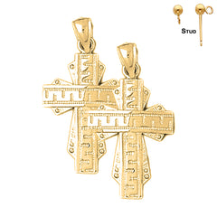 Sterling Silver 35mm Greek Cross Earrings (White or Yellow Gold Plated)