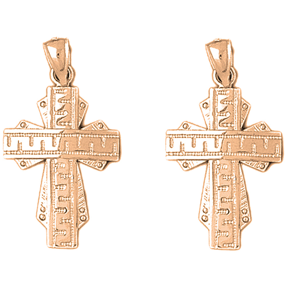 14K or 18K Gold 35mm Greek Cross Earrings