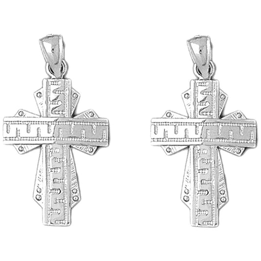 Sterling Silver 35mm Greek Cross Earrings