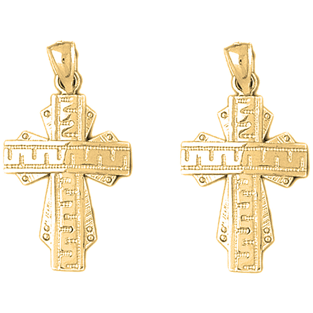 Yellow Gold-plated Silver 35mm Greek Cross Earrings