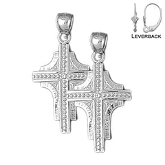 Sterling Silver 37mm Latin Cross Earrings (White or Yellow Gold Plated)