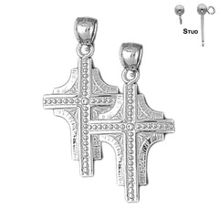 Sterling Silver 37mm Latin Cross Earrings (White or Yellow Gold Plated)