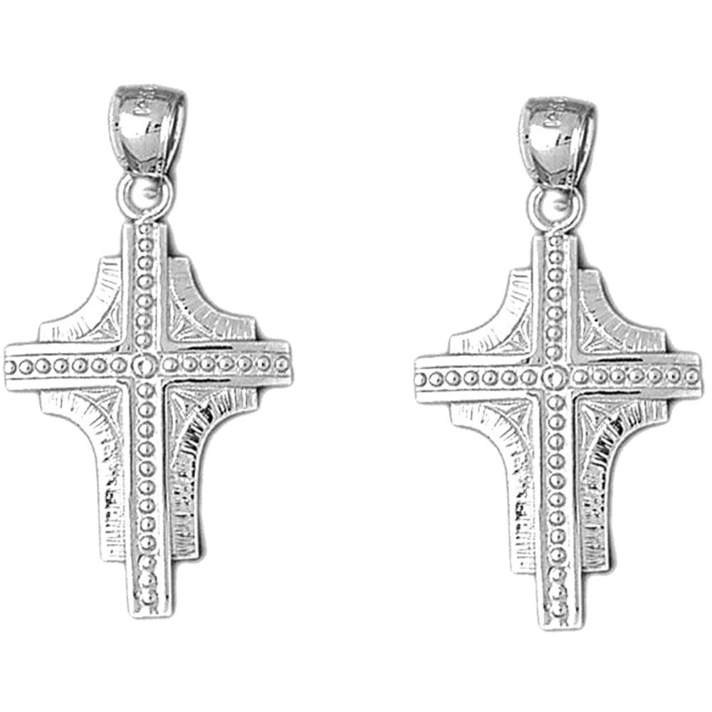 14K or 18K Gold 37mm Latin Cross Earrings