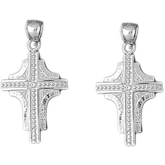 Sterling Silver 37mm Latin Cross Earrings