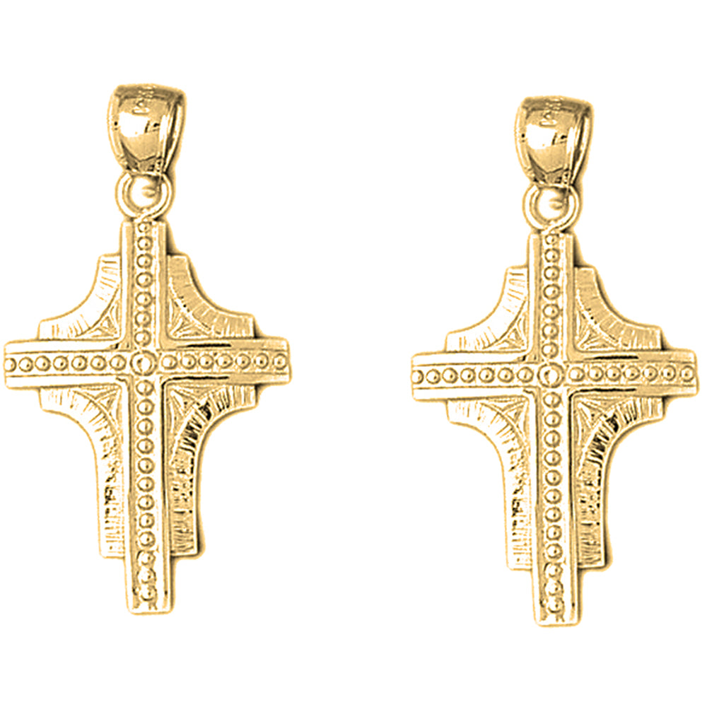 Yellow Gold-plated Silver 37mm Latin Cross Earrings