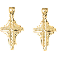 Yellow Gold-plated Silver 37mm Latin Cross Earrings