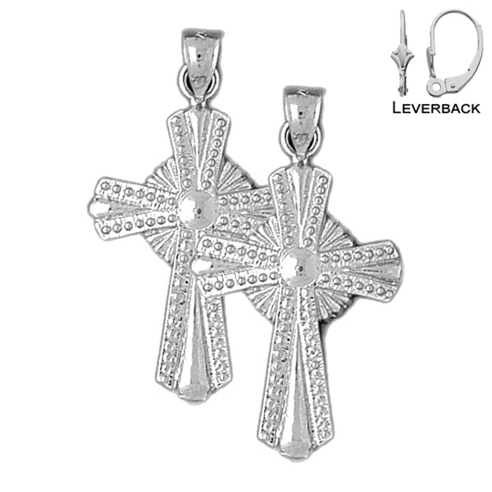 Sterling Silver 35mm Glory Cross Earrings (White or Yellow Gold Plated)