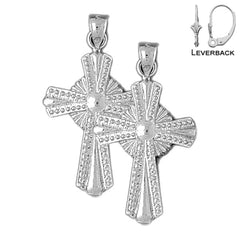 Sterling Silver 35mm Glory Cross Earrings (White or Yellow Gold Plated)