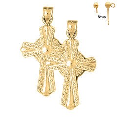 Sterling Silver 35mm Glory Cross Earrings (White or Yellow Gold Plated)