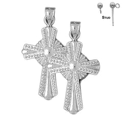 Sterling Silver 35mm Glory Cross Earrings (White or Yellow Gold Plated)