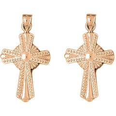 14K or 18K Gold 35mm Glory Cross Earrings