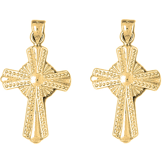 Yellow Gold-plated Silver 35mm Glory Cross Earrings