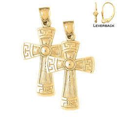 Sterling Silver 42mm Greek Cross Earrings (White or Yellow Gold Plated)