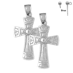 Sterling Silver 42mm Greek Cross Earrings (White or Yellow Gold Plated)