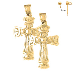 Pendientes de cruz griega de plata de ley de 42 mm (chapados en oro blanco o amarillo)