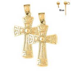 Sterling Silver 42mm Greek Cross Earrings (White or Yellow Gold Plated)