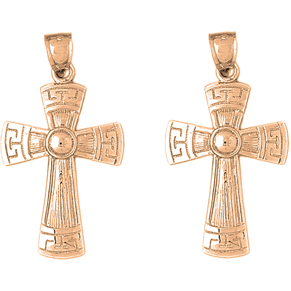 14K or 18K Gold 42mm Greek Cross Earrings