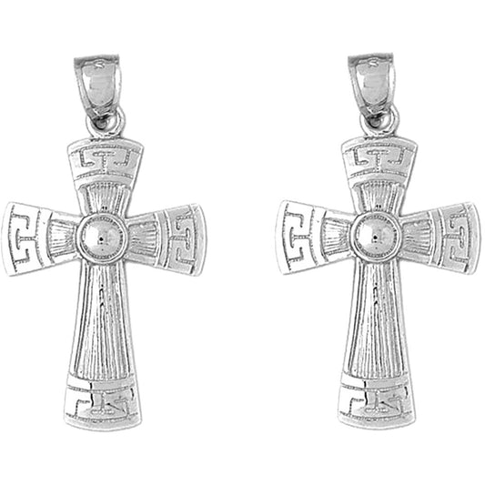 Sterling Silver 42mm Greek Cross Earrings