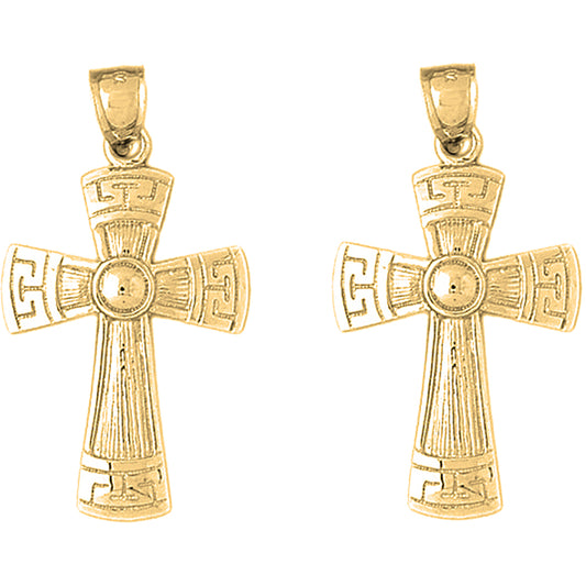 Yellow Gold-plated Silver 42mm Greek Cross Earrings