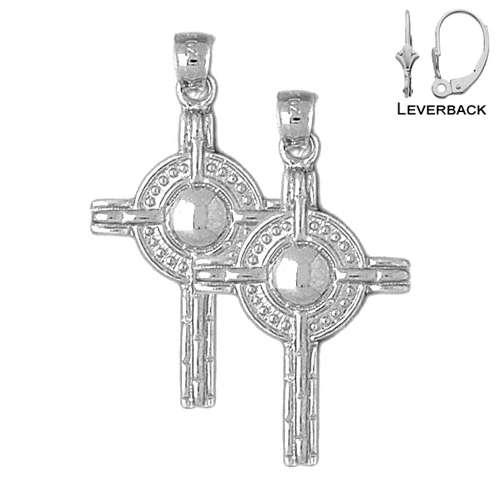 Sterling Silver 36mm Celtic Cross Earrings (White or Yellow Gold Plated)