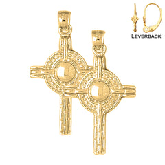 Sterling Silver 36mm Celtic Cross Earrings (White or Yellow Gold Plated)