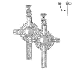 Sterling Silver 36mm Celtic Cross Earrings (White or Yellow Gold Plated)